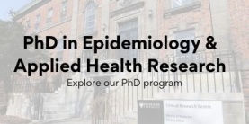 PhD in Epidemiology & Applied Health Research text over the photo of a building