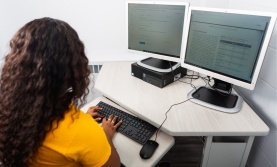 Student taking an exam on a computer