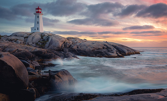 Peggy's Cove Harbor in Nova Scotia Canada With Captivating Sunset