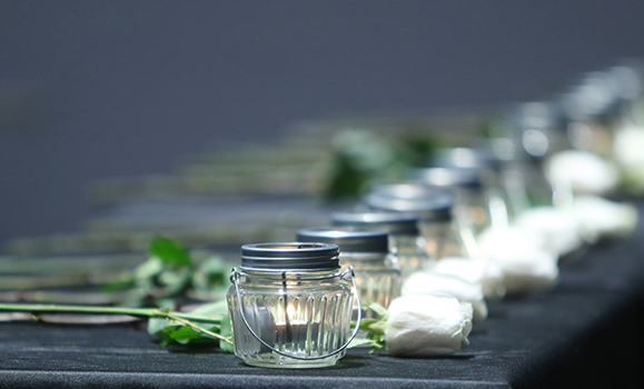 roses and candles lie on a table