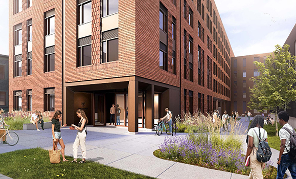 courtyard for the new residence featuring green space
