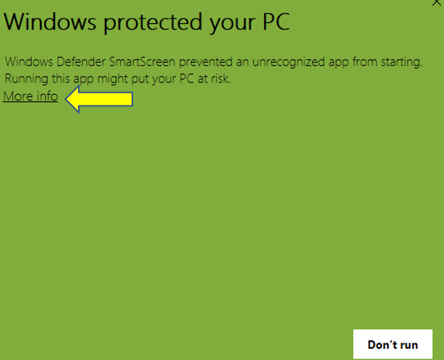Initial Windows security warning