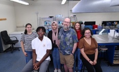 Dr. Bielawski, third from right, with some of the students involved in the ĢAV Science Scholars and Leaders Program. From left to right, students are Clara Hamm, Steven Mata, Eshaa Amer, Abigail Vivian, and Tiara Mulder. (Danny Abriel photos)