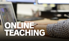 Image of person typing on laptop. Link leads to Dalhousie's online teaching website