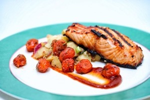 Salmon entree on a plate
