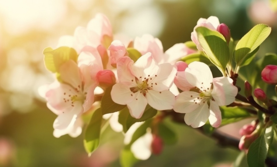 Apple flowers in spring. Illustration AI Generative