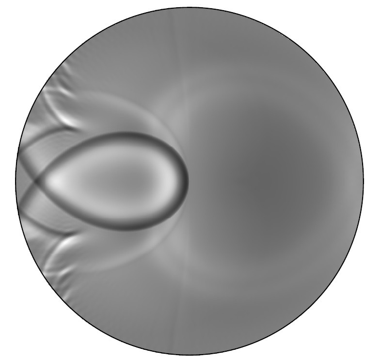 Late-interaction hydrodynamic field inside a fluid-filled cylindrical shell subjected to an external pressure pulse