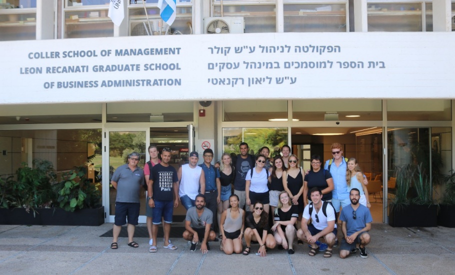 Group in front of Tel Aviv University's Coller School of Management