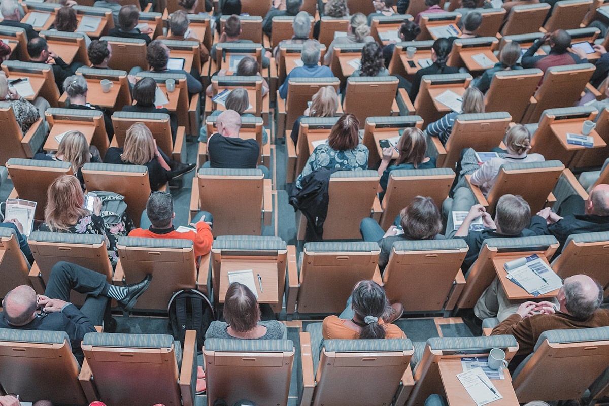Overhead image of students at a lecture