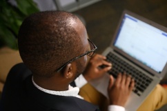 overhead of person working on laptop