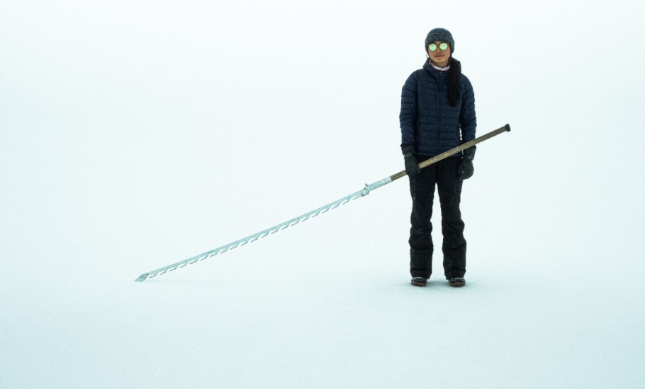 Graduate Student May Wang - part of the Kaipokok Bay ice monitoring team in Nunatsiavut. Photo Credit: Katelyn Jacque