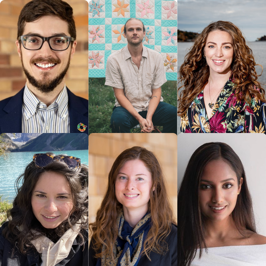 A collage of ESS alumni photos: Lars Boggild, Alex Coley, Alexa Goodman, Simone Massoud, Olivia Rempel, and Divya Thomas.