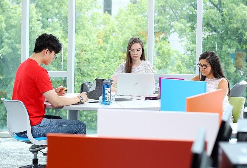 Students in the Kellogg Library Learning Commons.