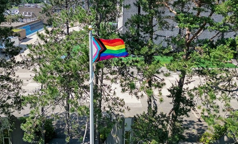 An aerial shot of the Pride Flag.