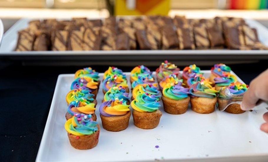 Rainbow iced cupcakes.