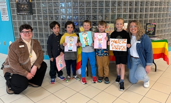 Alyssa MacDonald (right) and Eli Quirk (left) with students from Greenfield Elementary School in Cape Breton. (Provided photo) Alyssa MacDonald (right) and Eli Quirk (left) with students from Greenfield Elementary School in Cape Breton. (Provided photo)