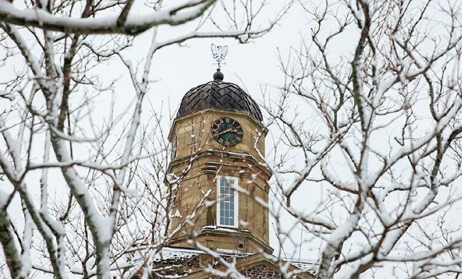 Henry Hicks clock tower in winter