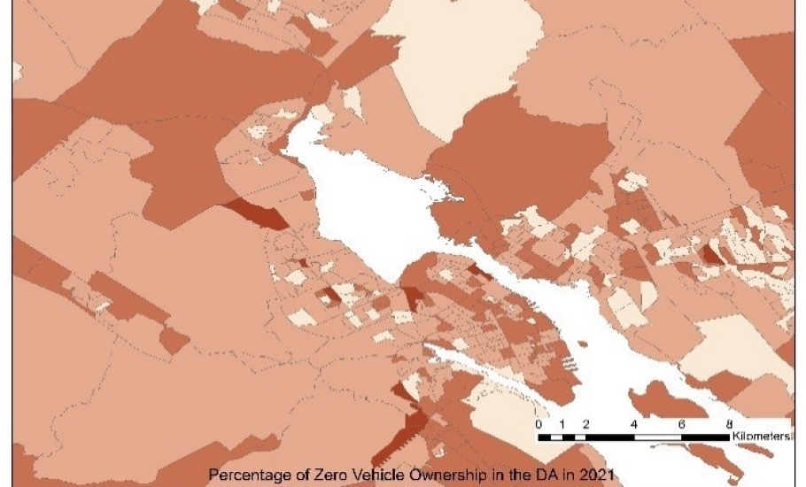 Spatial distribution of zero vehicle ownership households