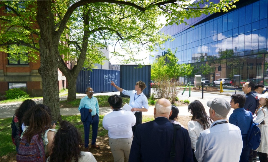 Wesley giving a tour and speaking about the history of Halifax infront of the Halifax Central Library