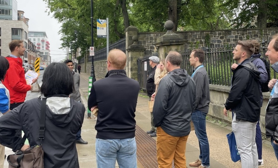 A group of people on a tour of Halifax, Nova Scotia