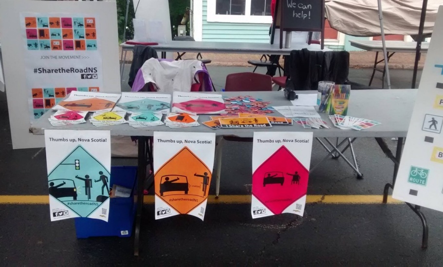 A table with road safety promotional material on it