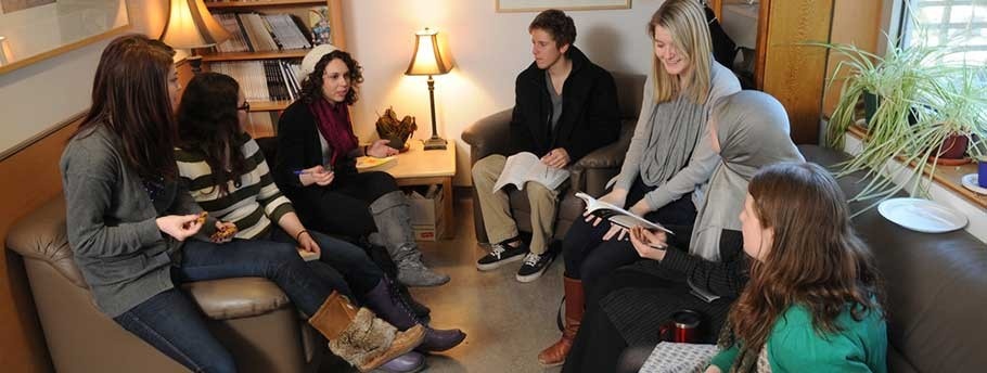 English literature students gathered in the English department common area.